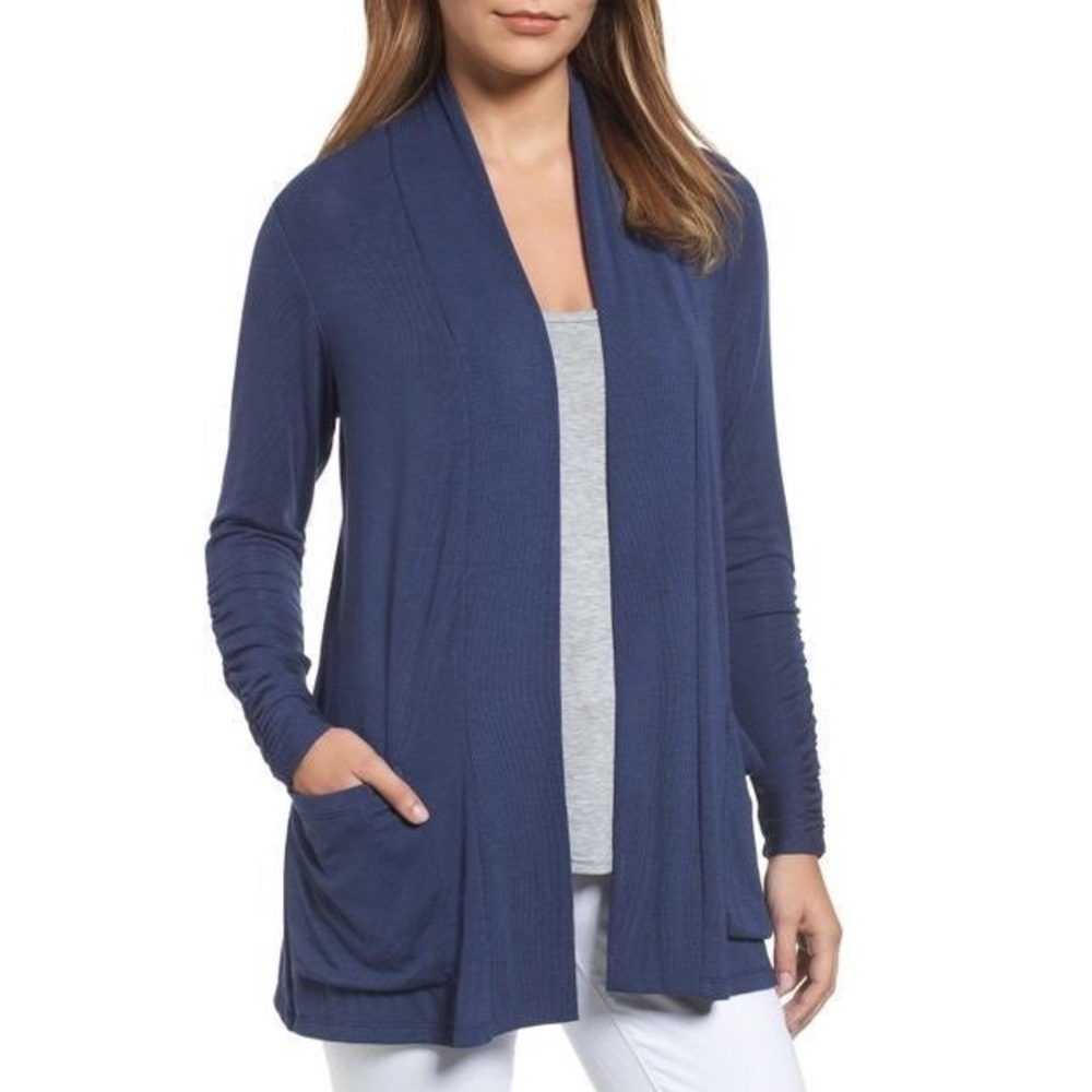 NWT Bobeau Periwinkle Cardigan w/ ruched sleeves